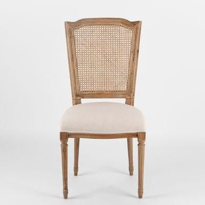 Kvj-7151 Antique Vintage Traditional Fabric Rattan Wooden Dining Chair