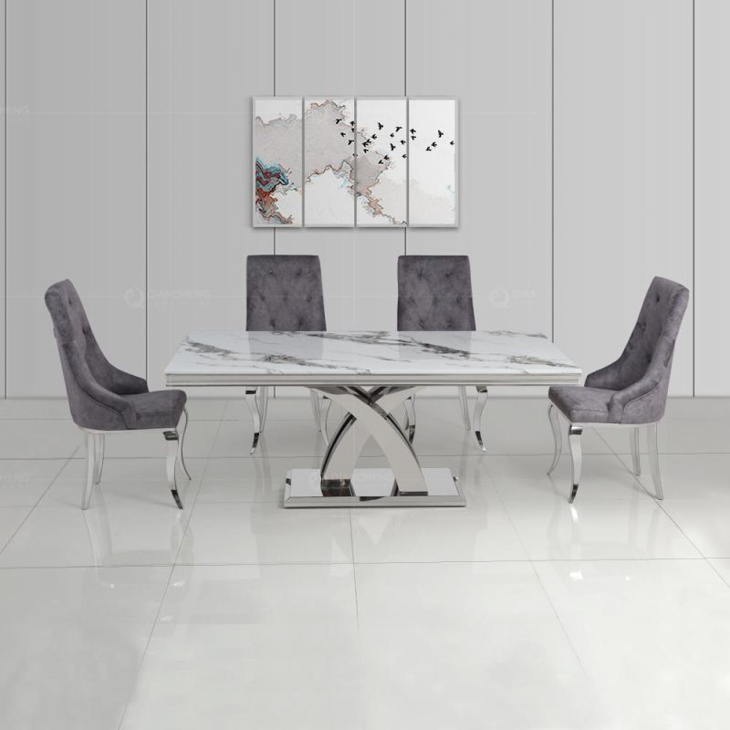 UK Style Grey Marble Top Stainless Steel Dining Table