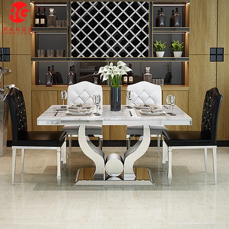 Ceramic Wall Mounted Dining Table Sets Sintered Stone Dining Table with 6 Chairs