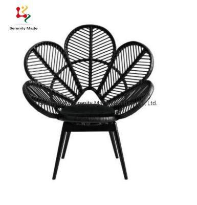 Real Natural Rattan Flower Lounge Chair with Cozy Seat Pad
