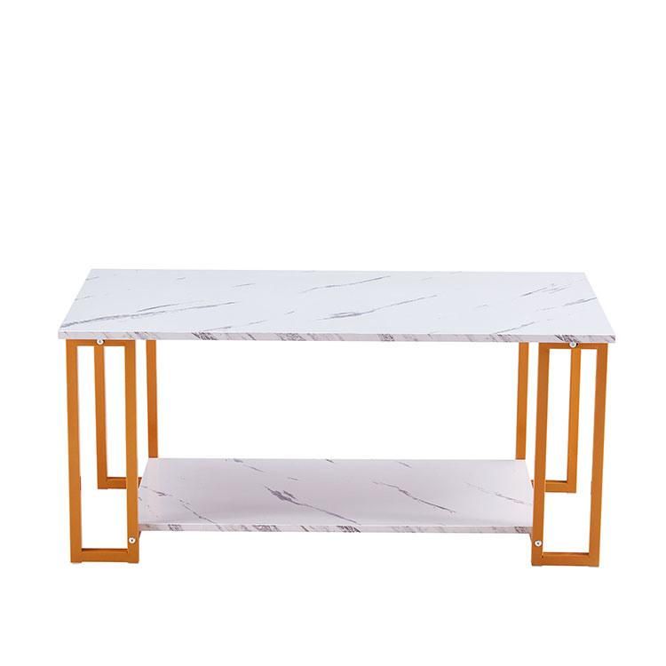 Sintered Stone Carrara White Artificial Marble Top Modern Furniture Use Dining Coffee Table Golden Stainless Steel Frame Rectangle Customized