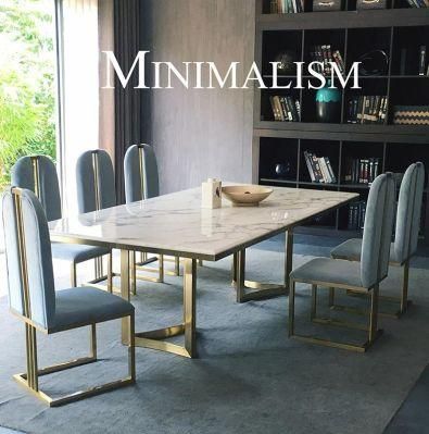 Morden Dining Table with Marble Top Simple Gold Legs