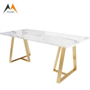 Luxury Stainless Steel White Marble Dining Table