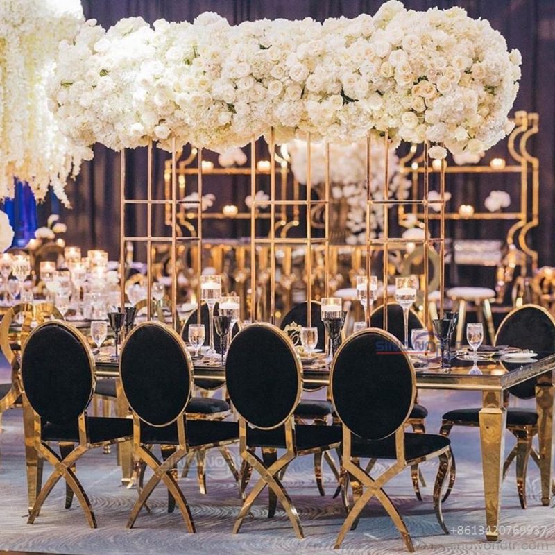 Rental Fancy Round Back Dior Wedding Restaurant Banquet Gold Stainless Steel Chair