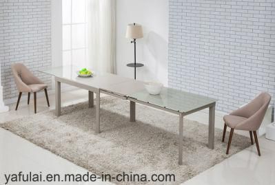 Fashion Design Factory Furniture Glass MDF Metal Leg Dining Table