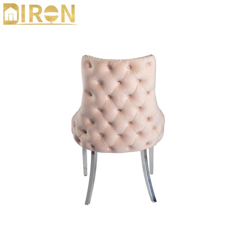 Home Furniture Restaurant UK Style Fireproof Velvet Upholstered Stainless Steel Legs Dining Chairs