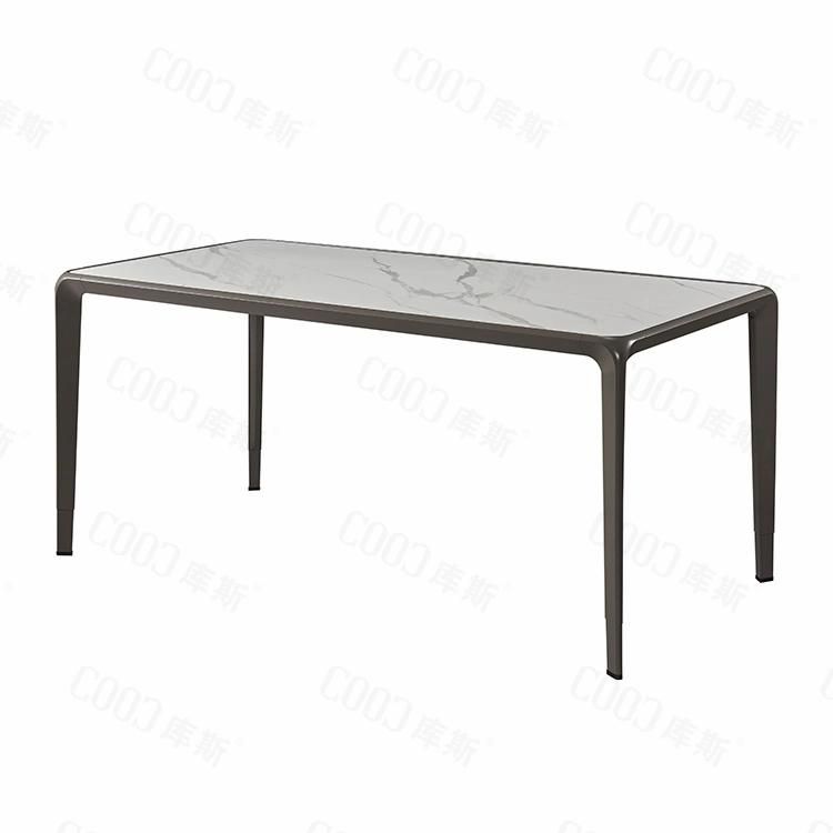 Modern Black Chair and Dining Table Sets Black Feet Rectangular White Marble Dining Table Set