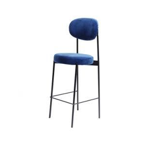Modern Design Bar Furniture Metal Powder Coating Black Frame Velvet Back High Stool Bar Chair