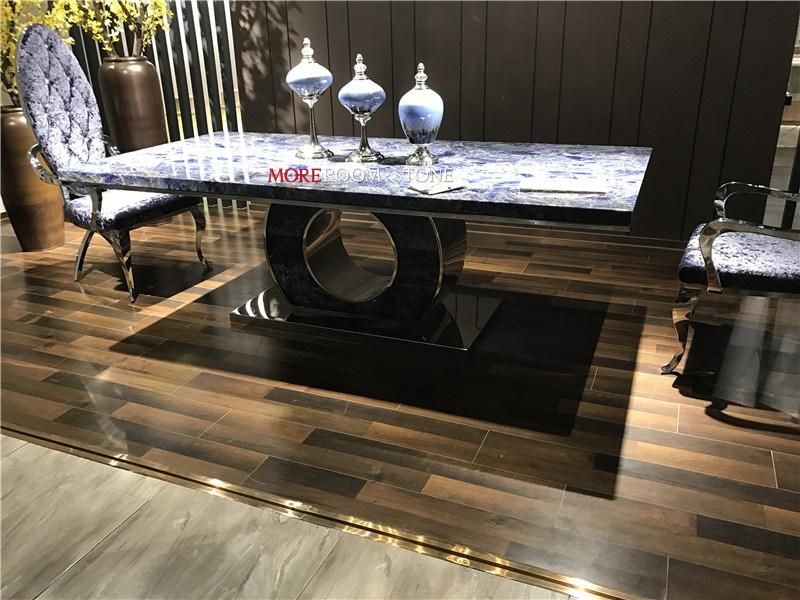 Luxury Villa Apartment Semi Precious Stone Azul Bahia Blue Granite Countertop Table
