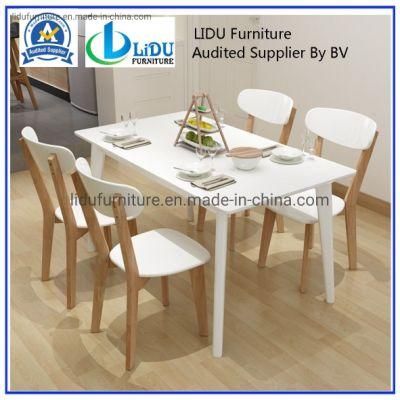 White Color Dining Room Furniture Rectangular 6 Seaters Solid Oak Modern Wooden Dining Table