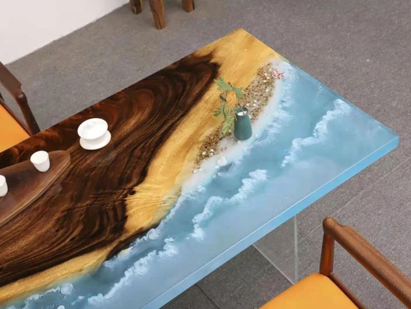 Solid Top Live Edge Slab Epoxy Suar Wood Table