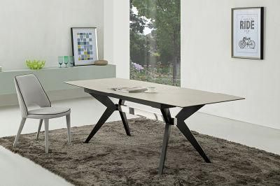 Europe Modern Rectangle Artifical Marble Tempered Glass Dining Table