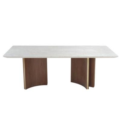 Dining Living Room Furniture Restaurant Wooden Base Natural Marble Dining Table