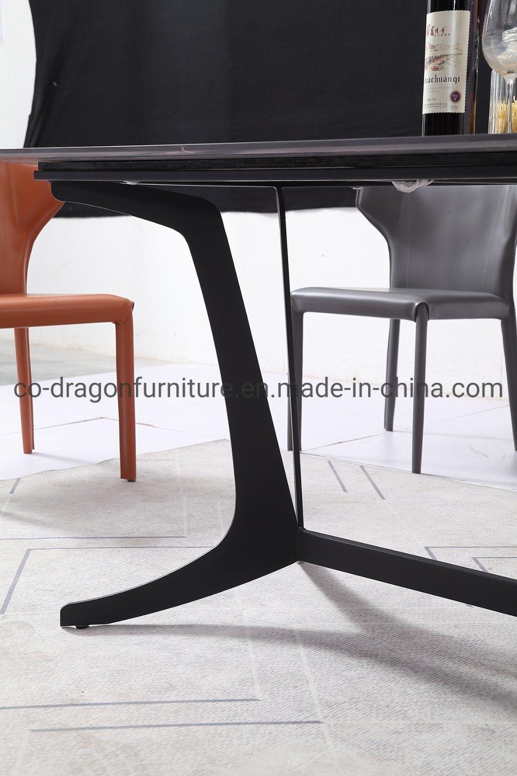 Rock Plate Top Steel Leg Rectangle Dining Table Sets Furniture
