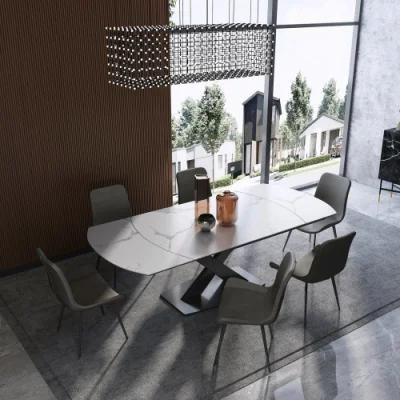 Modern Home Steel Dining Restaurant Table with PU Leather/ Lint Fabric Chair