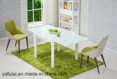 Modern Furniture White Tempered Glass Metal Dinng Table