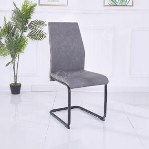 Fashion Textured Upholstered Leather Meal Black Lacquer Leg Outdoor Dining Chair