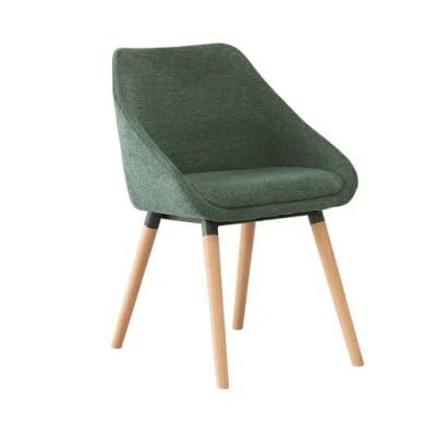 Factory Price Luxury Dining Room Furniture Green Fabric Dining Chair with Beech Wood Leg
