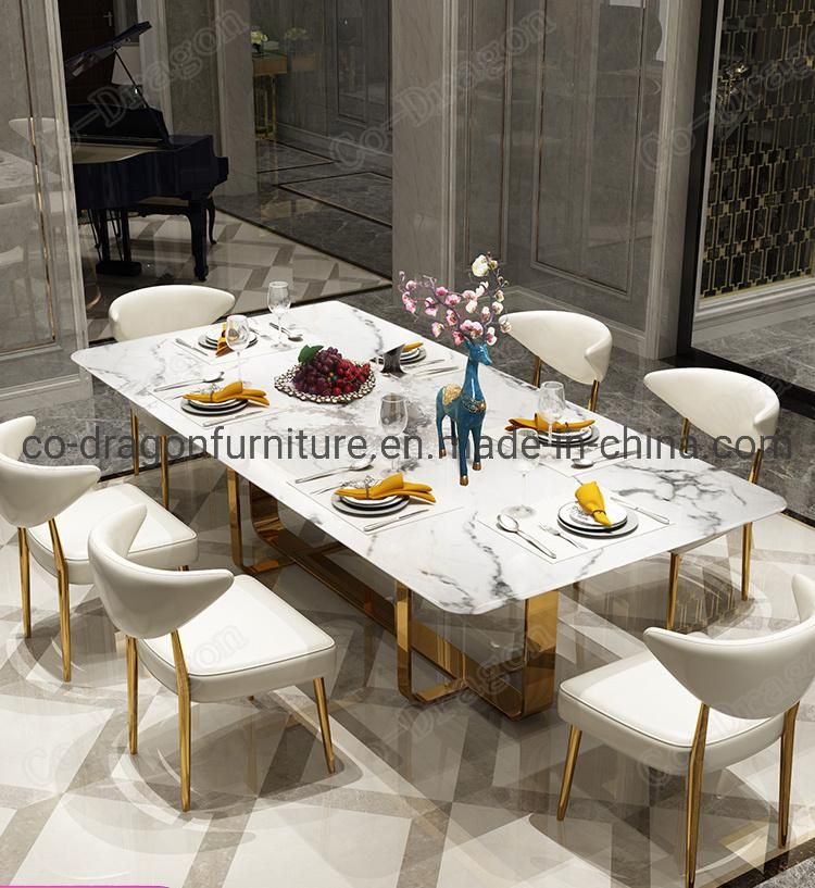 New Design Gold Stainless Steel Dining Table with Marble Top