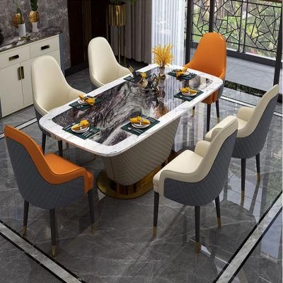 Simple and Modern Household Dining Table European Style Furniture Dining Room Table Set Stainless Steel Base Dining Table