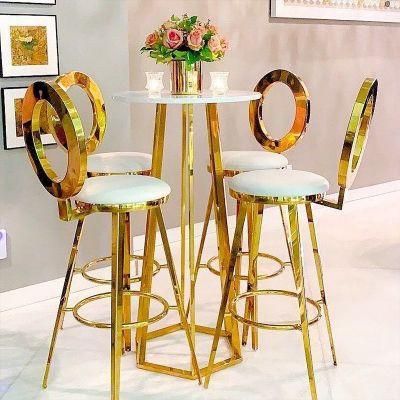 Stainless Steel Hollow Round Back Gold Cocktail High Bar Chairs