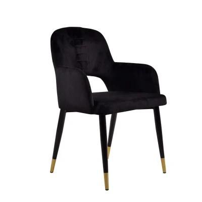 Modern Hotel Coffee Furniture Armrest Living Room Upholstery Velvet Black Dining Chair