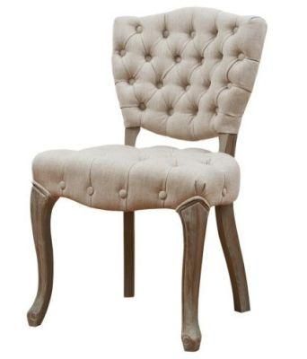 Antique Luxury Dusty Painting Wooden Side Chair Tufted Button on Seat and Back Dining Chair