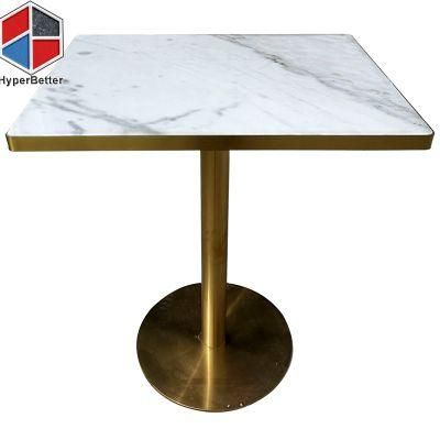 4 Person White Restaurant Furniture Marble Dining Table with Brass Gold Metal Frame