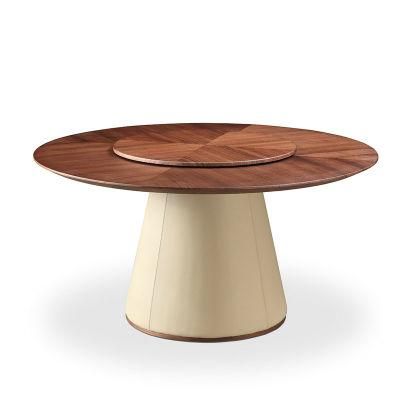 Concise Home Luxury Diningroom Furniture Leather Upholstered Base Round Wood Dining Table