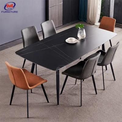 Rock Slab Slate Tabletop 6 Seater Dining Table and Chair Combination