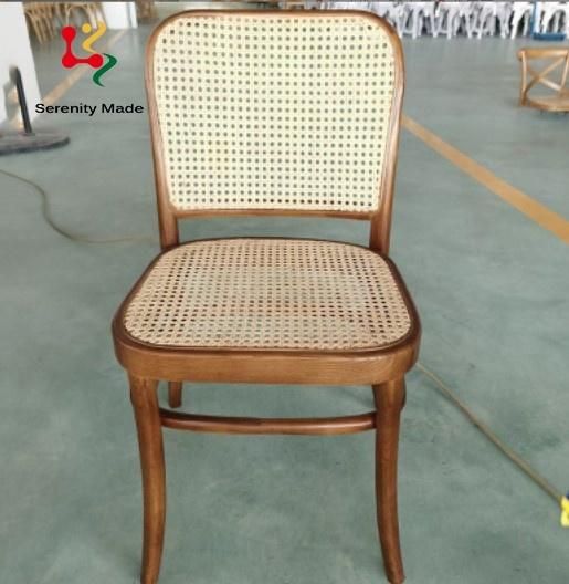 Wholesale Event Hire Solid Wood Stackable Wedding Cane Wicker Rattan Back Restaurant Dining Chair