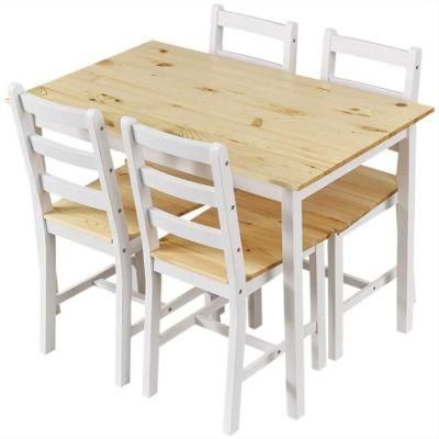 Dining room pine wood table set with 4 dining chairs