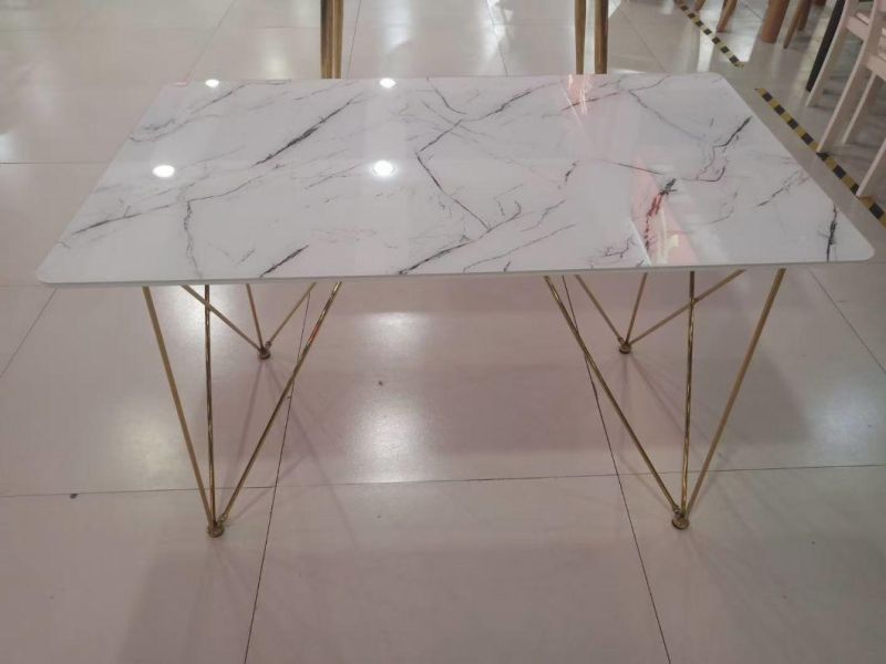 Modern Furniture Use Dining Wedding Table Golden Legs Metal Frame Rectangle