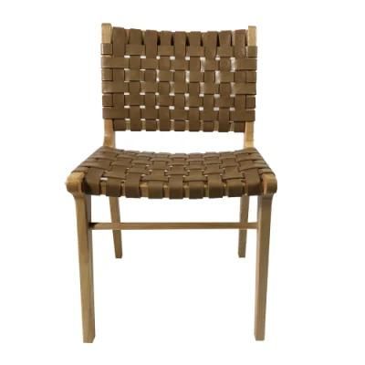 Brown Recycled Leather Wooden Frame Leisure Dining Chair for Hotel Use