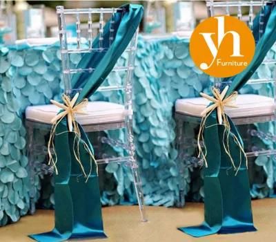 Wedding Tiffany Chair Blue Silk Ribbon Decor White Cushion Dining Chair