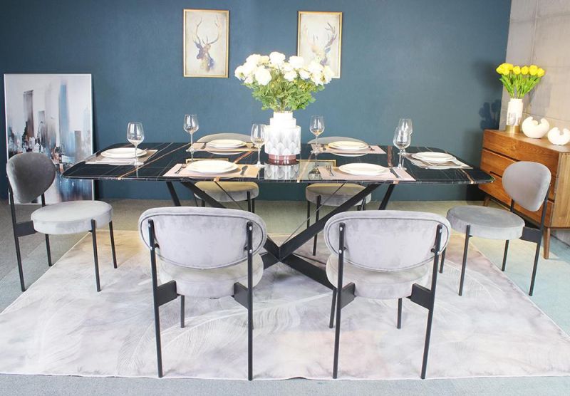 Modern Design Velvet Upholstered Lounge Dining Chair with Metal Legs