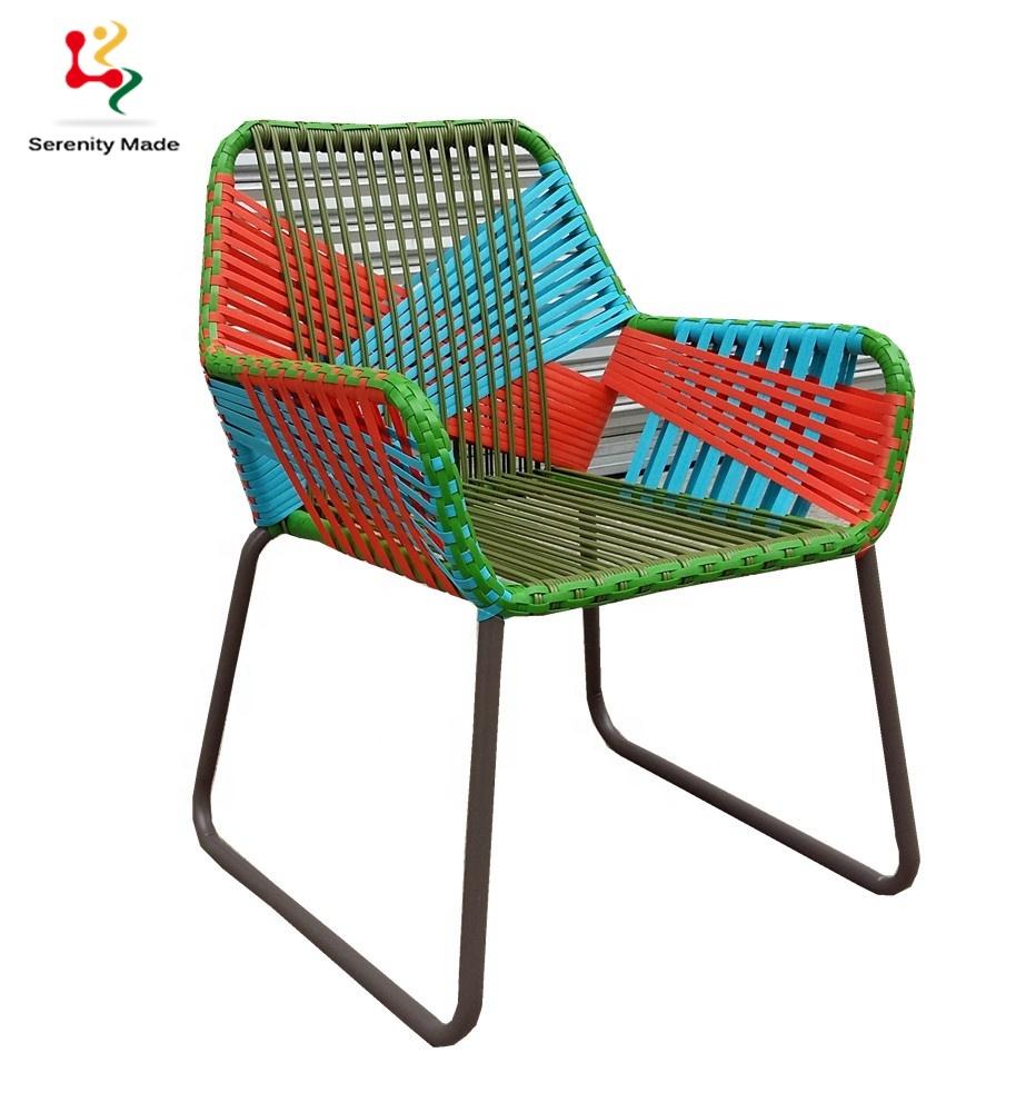 Outdoor Furniture Garden Poolside Backyard Colorful Metal Frame Rope Woven Balcony Sitting Patio Lounge Dinging Chair