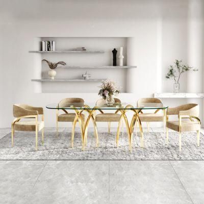 Rectangle Stainless Steel Tempered Glass Gold Mirrored Dining Room Tables