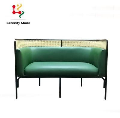 Green Color Upholstered Memory Foam Leather Couch Living Room Restaurant Sofa