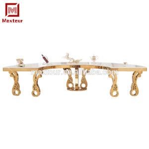 Wedding Hall and Banquet Hall Used Gold Stainless Steel White Glass Top Dining Table