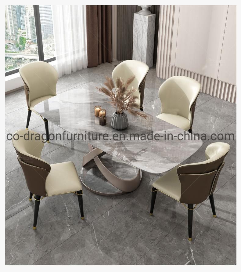 Modern Home Furniture Stainless Steel Dining Table with Marble Top