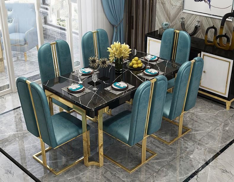 2020 New Idea Gold Glam Dinner Table with 6 Chairs