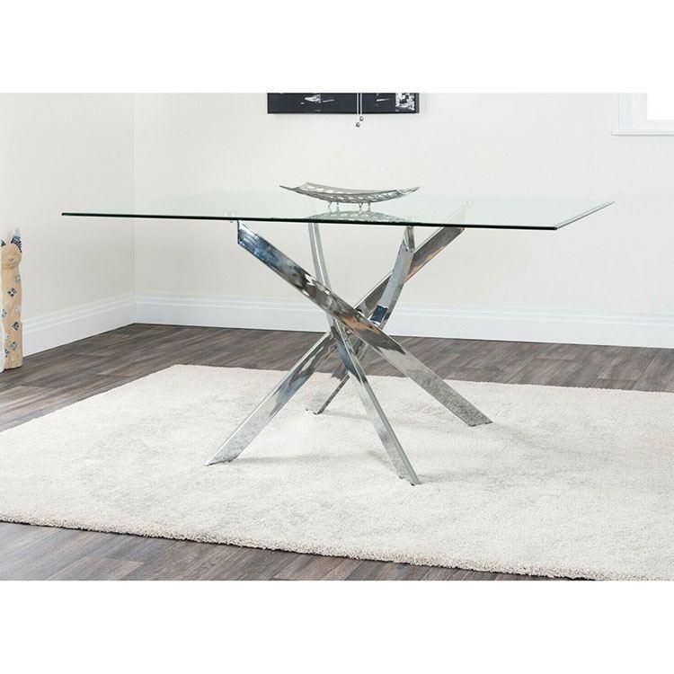 Modern European Style Glass Top Dining Table with Transparent Tempered Glass