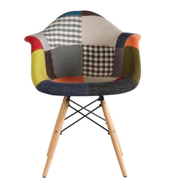 Colorful Patchwork Dining Chair with Beech Wood Legs for Room Using