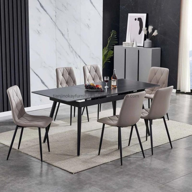 Modern Furniture Slate Ceramic Table Luxury Folding Extendable Dining Table Sets Sintered Stone Ceramic Bulgaria Grey Dining Table and Chair Sets