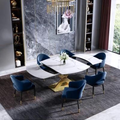 Home Furniture Set PU Leather Restaurant Chair Marble Dining Table for Dining Room