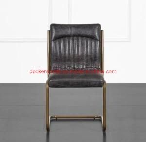 Factory Directly Luxury Design Top Grain Cow Leather Accent Dining Chairs with Golden Legs