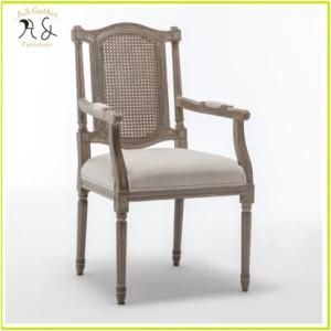 Western Vintage Style Solid Wood Natural Rattan Fabric Upholstery Wedding Chair