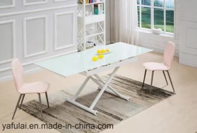 Modern Design Furniture White Glass Metal Leg Dining Table
