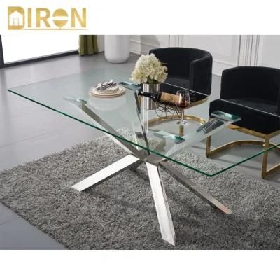 Modern Style Restaurant Dining Room Furniture Tempered Glass Top Luxury Square Dining Table